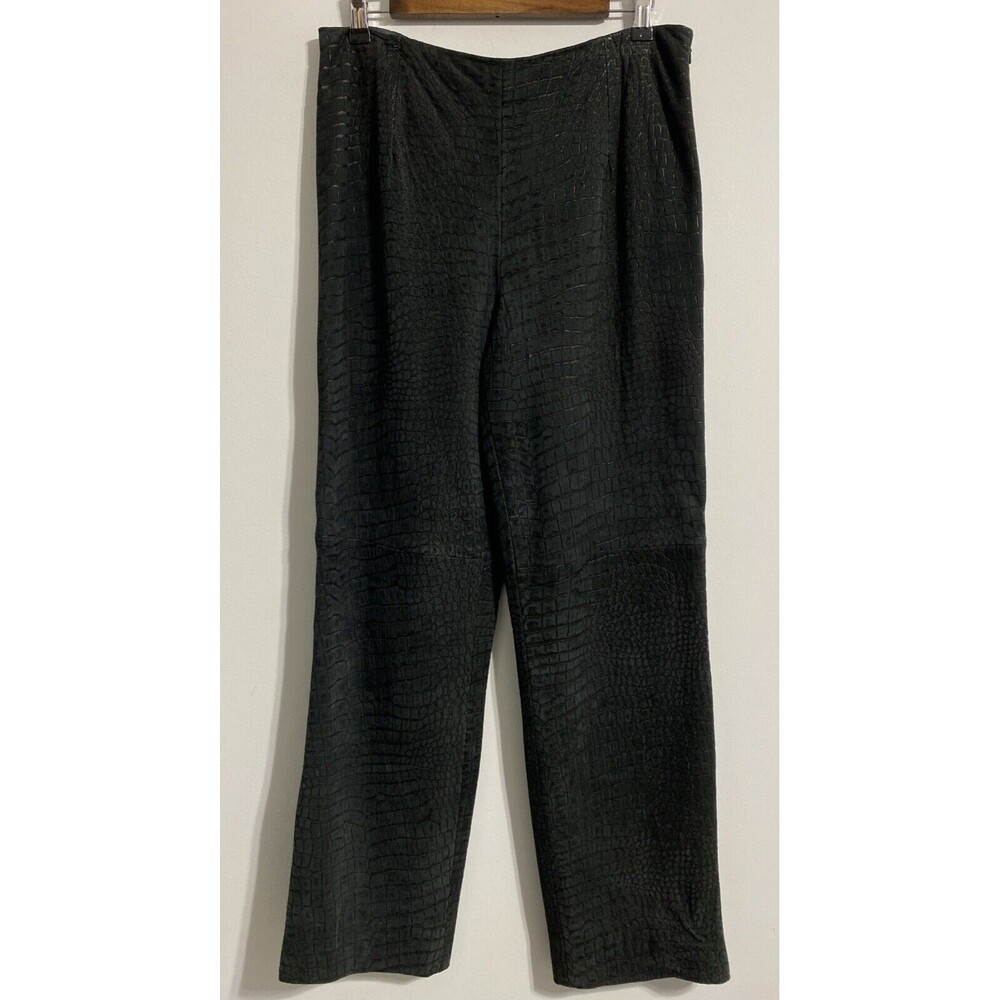 Worth Pants Women's 10 Black Suede 100% Leather Animal Print Pattern